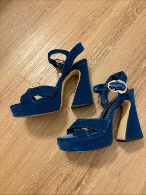 Vince Camuto Teal Velvet Crisscross Slingback Heels